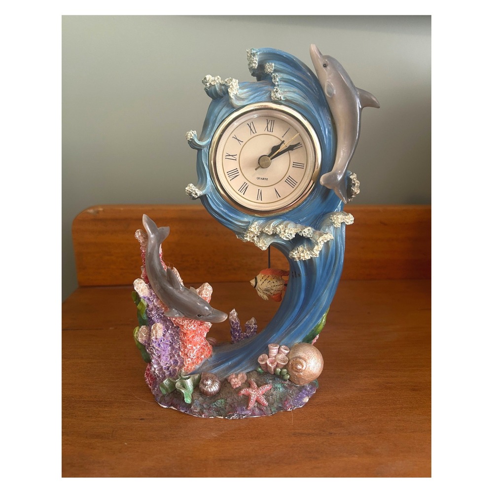 Vintage Cadona Dolphin Aquarium Quartz Pendulum Clock Coastal Nautical Decor